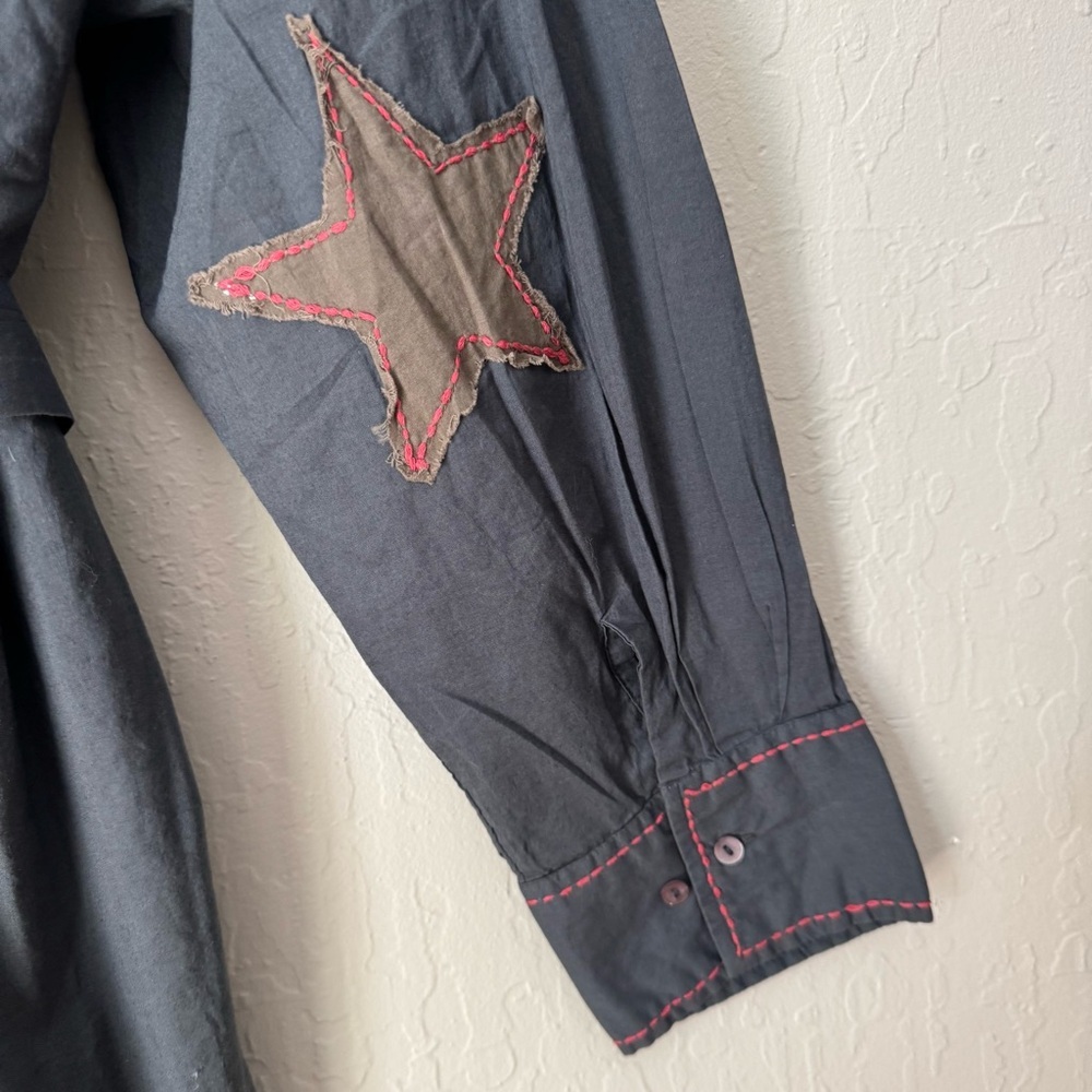 NWT NATURAL LIFE Cotton Button Front Shirt Dress With Embroidered Star Patches M - Picture 13 of 15
